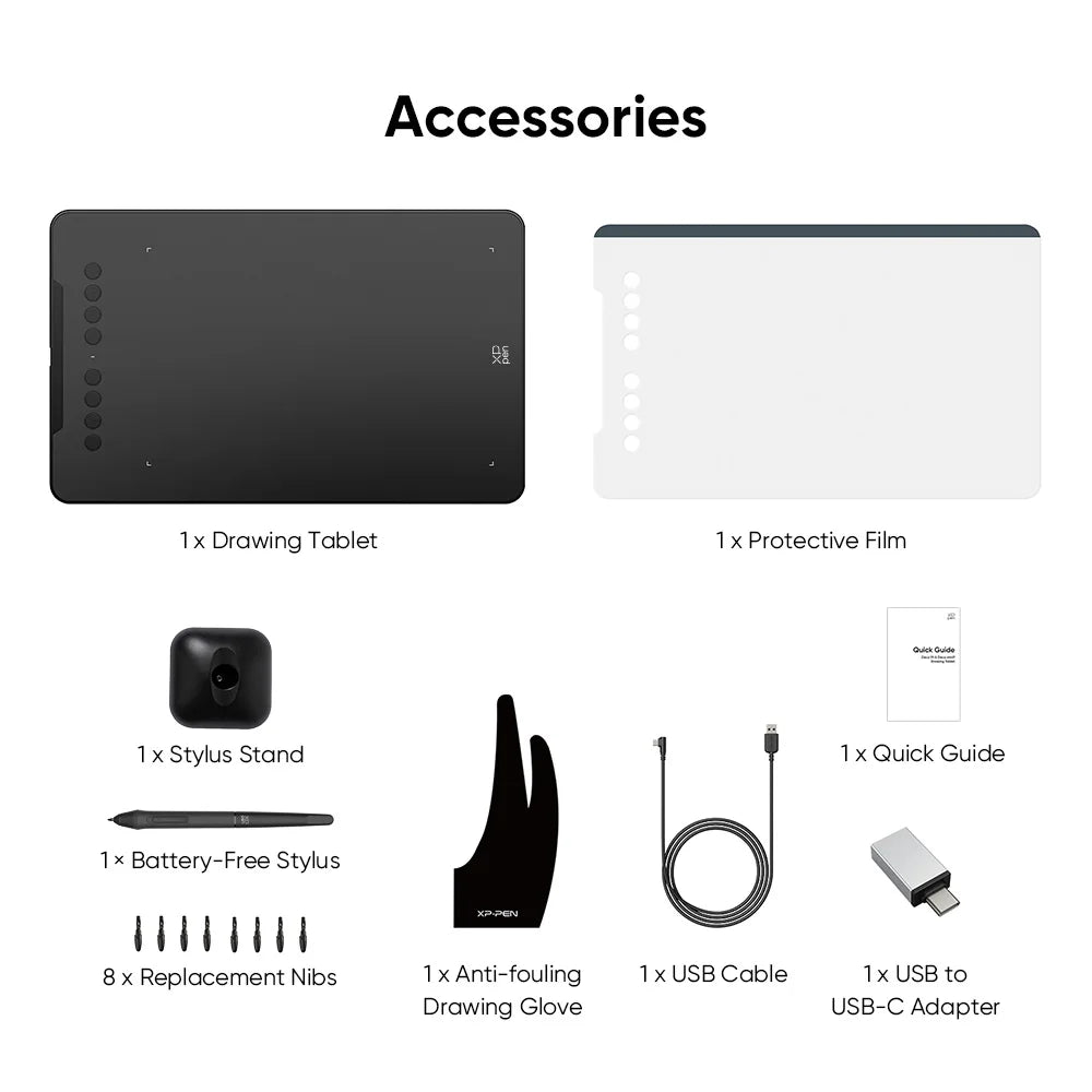 Accesorios incluidos con tableta gráfica XPPen