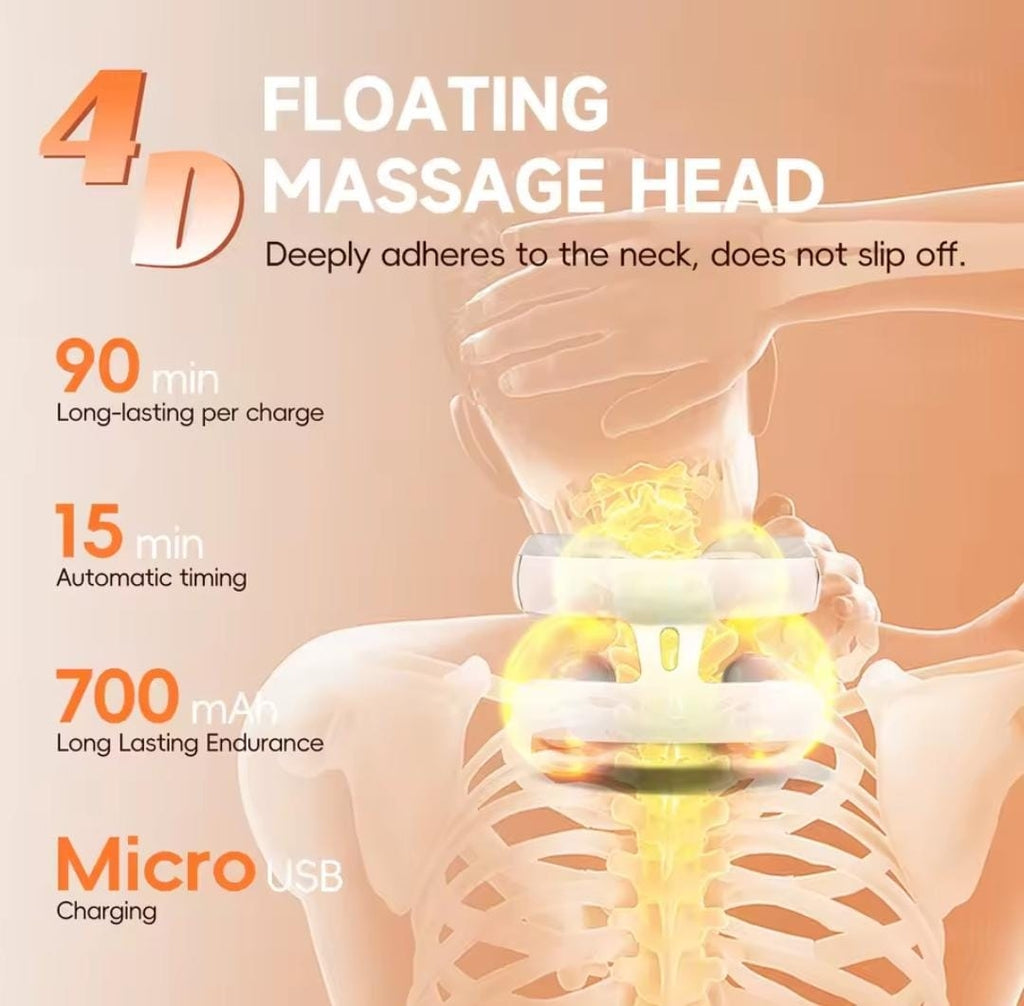 Masajeador cervical portátil 4D con calor, ideal para relajación en casa u oficina