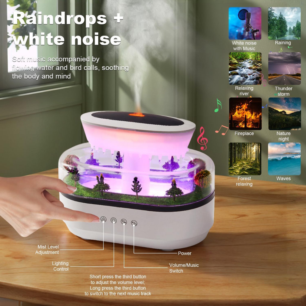 Humidificador Aromático RelaxLuz - Difusor LED con Sonidos de Lluvia